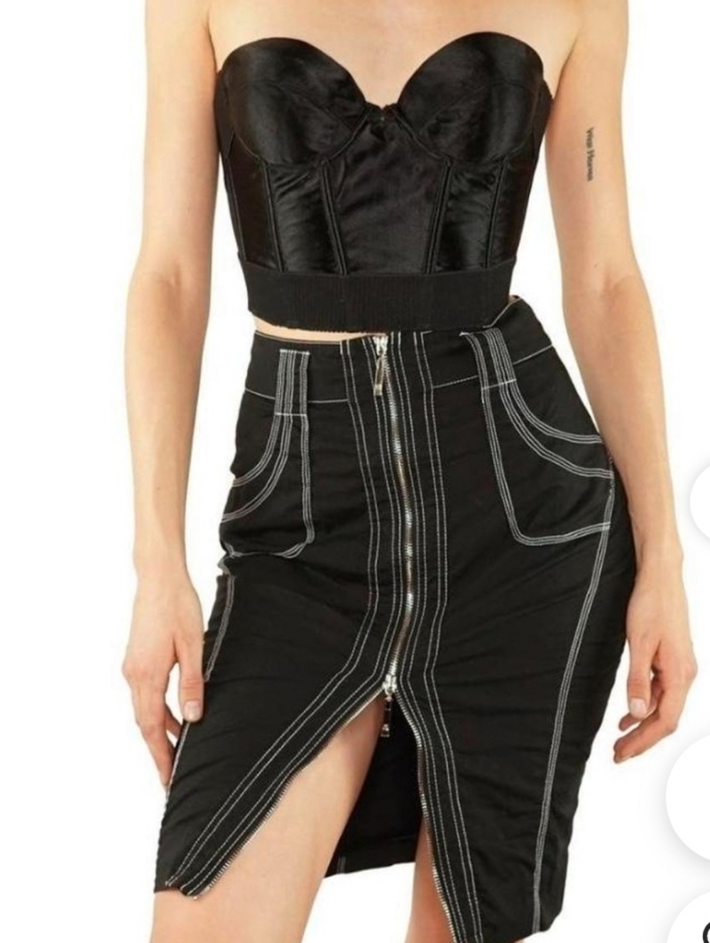 Oh Yes Y2k Contrast Stitch Zipper Pencil Cargo Style Bodycon Skirt - Picture 2 of 6